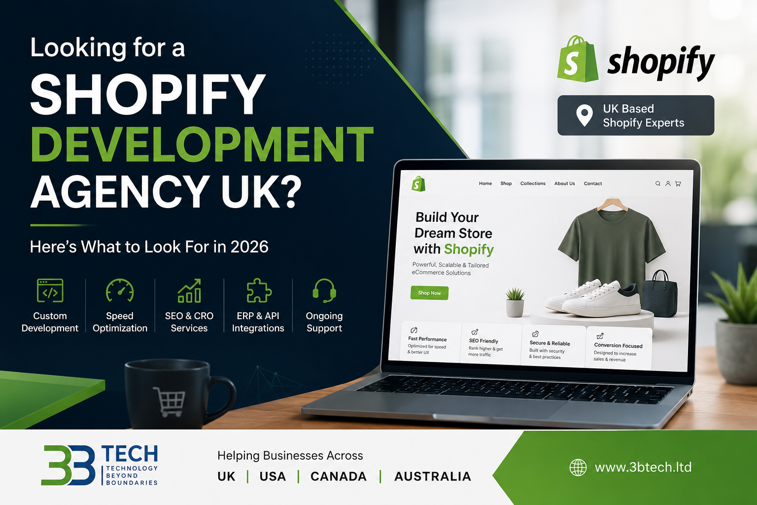 Professional Shopify Development Agency UK helping businesses with custom Shopify development, Shopify SEO, speed optimization, and eCommerce growth.