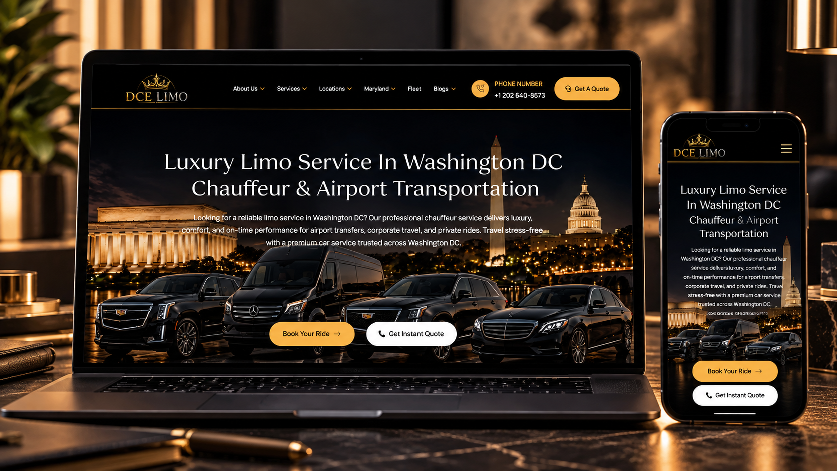 DCE Limo luxury chauffeur and limousine service website