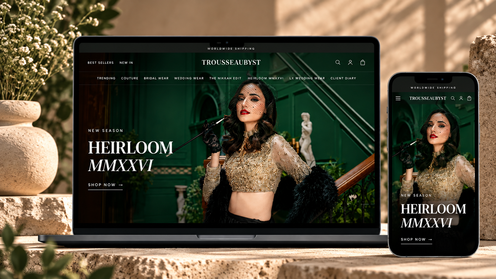 Trousseau by ST fashion website showcasing clothing collections