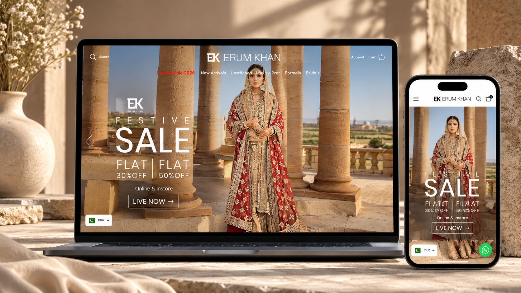 Erum Khan Stores fashion eCommerce website and online clothing store